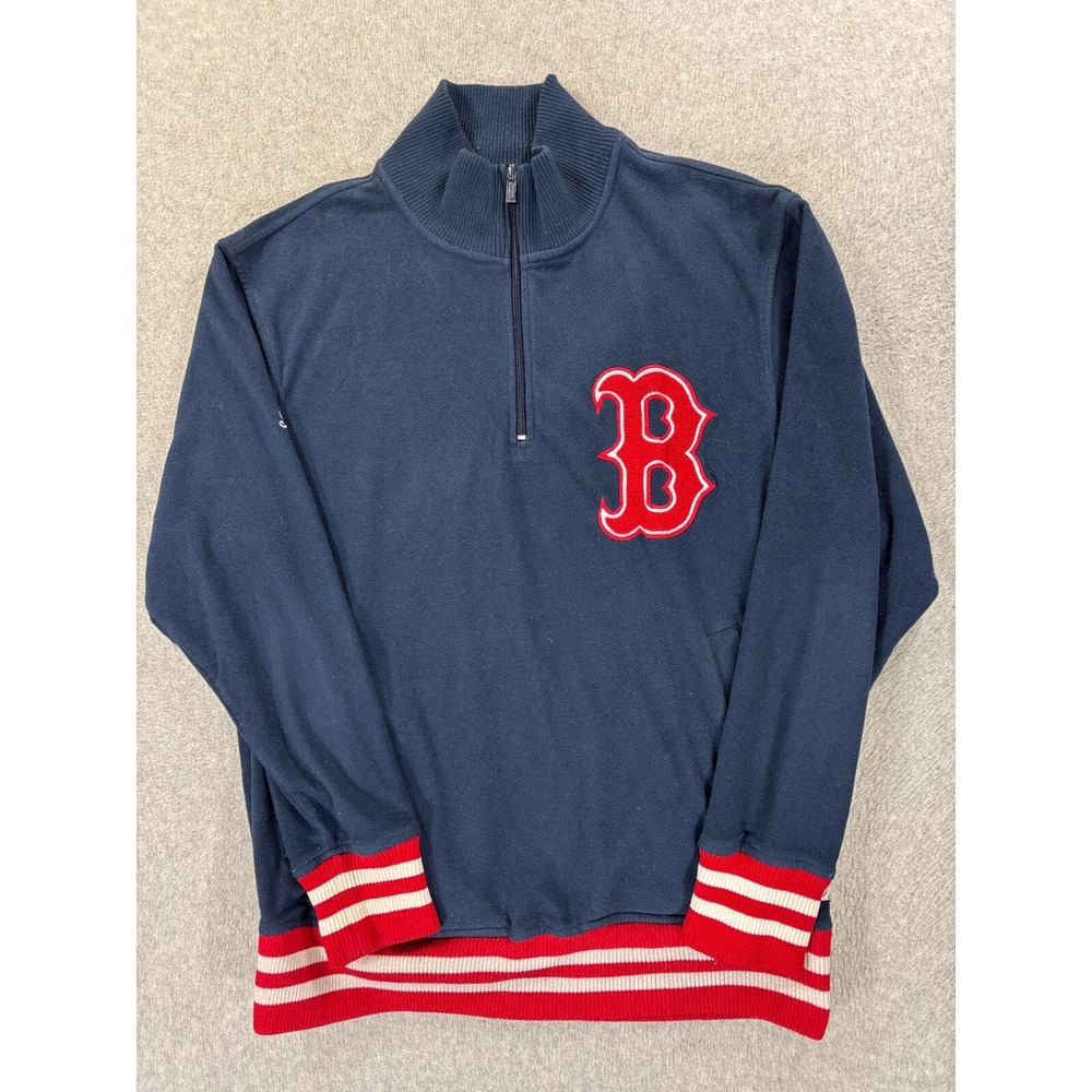 Boston Red Sox Half Zip‎ Stitched Logo Baseball Sweatshirt (Men's Medium) Blue